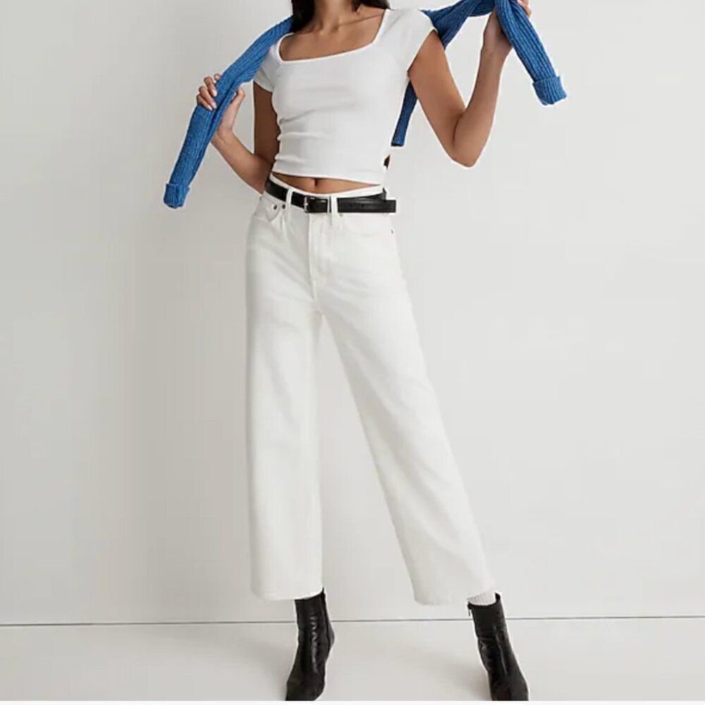 Madewell Perfect Vintage wide-leg cropped white jeans size 30 Tall Flaw